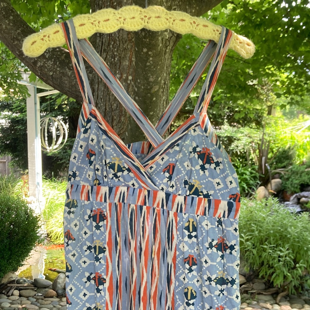 Boho hippie Vintage Urban Outfitters Blue Maxi Cotton Sun Dress - Picture 1 of 16